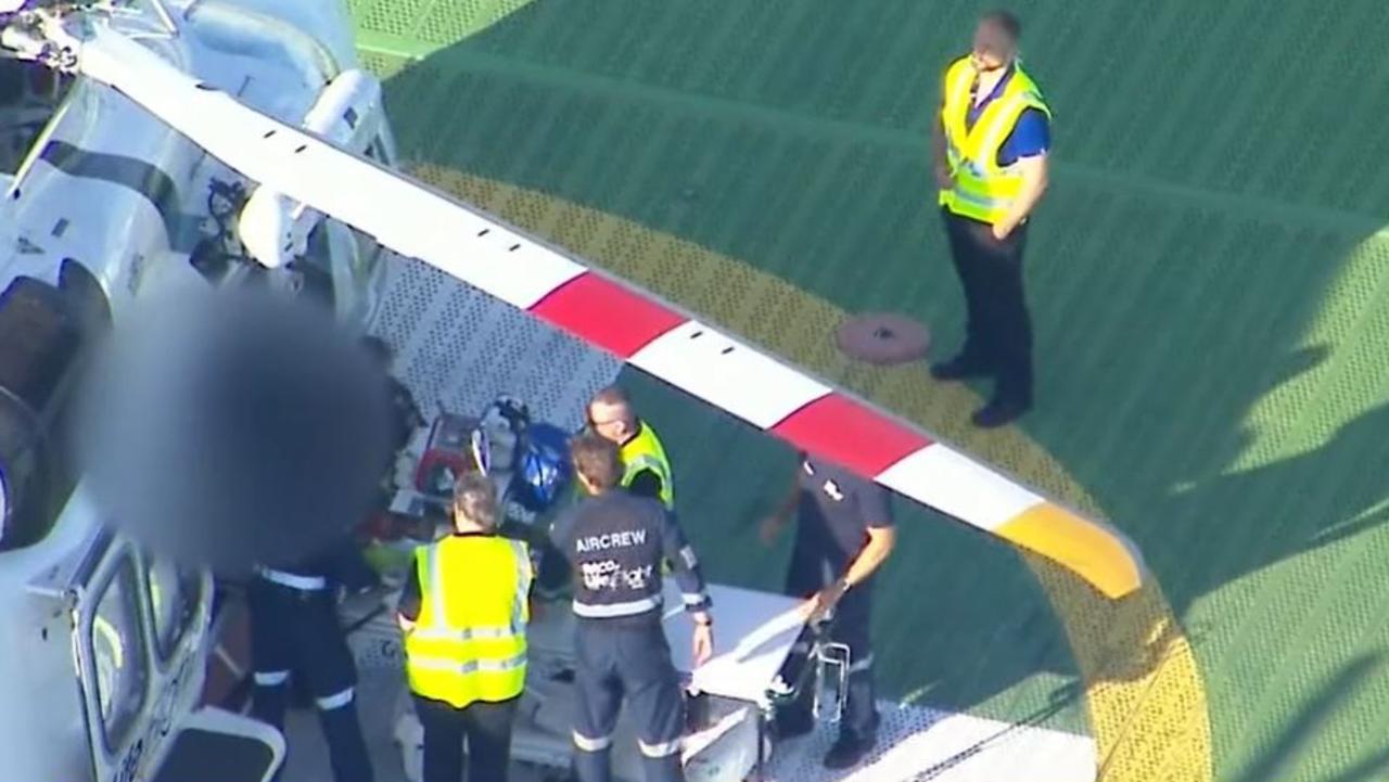 A rescue helicopter flew him to hospital. Picture: 9 News