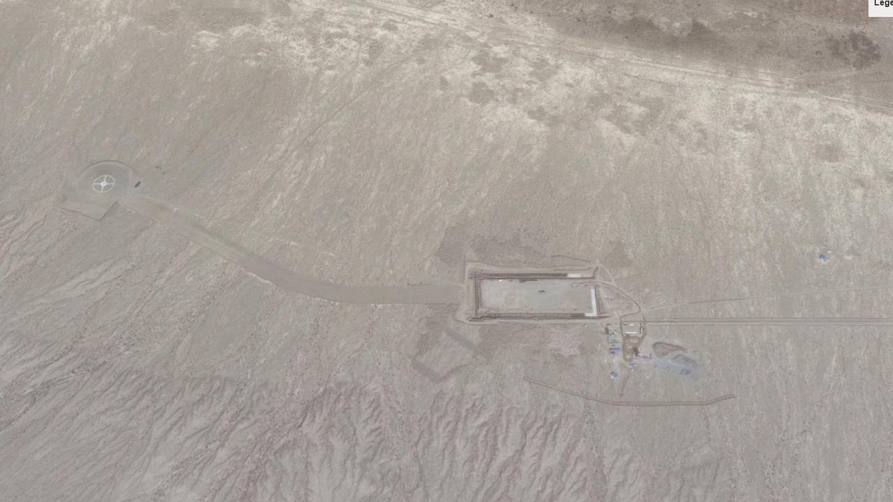 This 2013 satellite photo on Google Maps shows the foundations of what will become the hangar being cut into the Xinjiang desert. Picture: Google Maps