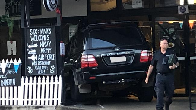 A 4WD crashed into Darwin CBD's Six Tanks Brew Co. around 3am on Sunday morning December 6, 2020. Picture: Madura McCormack/NT News