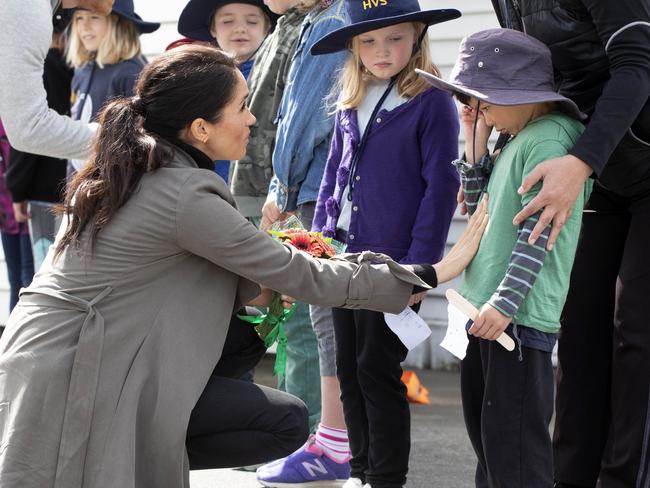 The little boy was in tears but Meghan and Harry were quick to console him. Picture: AP