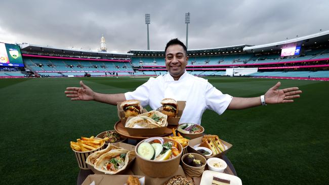 Merivale’s SCG Head Chef Simranjit Gill aka Sunny Gill. Chef Sunny Gill with a selection of the Merivale Indian cuisine on offer ahead of Day 1 of the Sydney Pink Test match between Australia and India at the SCG on January 3, 2025. Photo by Phil Hillyard