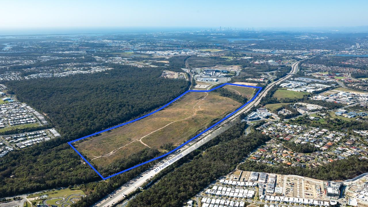 Aerial photo of Lot 1, Pacific Highway, a 54.99ha site near Westfield Coomera which is now on the market. Picture: Supplied by Colliers