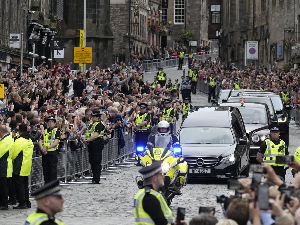 Crowds lined the streets to get a glimpse of the Queen’s coffin. Picture: Getty Images.