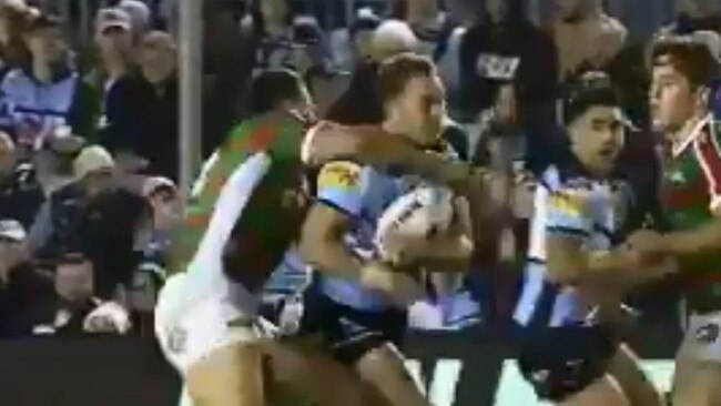 Sam Burgess copped a fine for this shot on Matt Moylan.