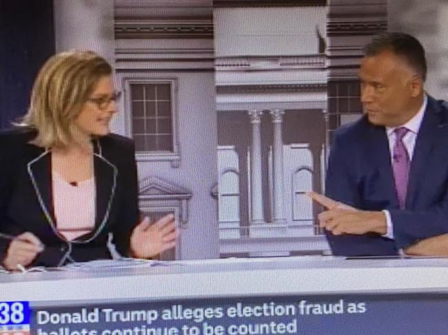 Stan Grant makes his point to Ellen Fanning during the ABC’s US election coverage.