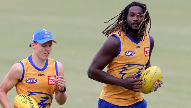 Nic Naitanui and Brayden Ainsworth at Eagles training.