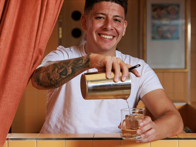 Daily Telegraph. 28, June, 2023.Eduardo Conde, with a Don Julio 1942 tequila from, at El Primo Sanchez, in Paddington, today.He has been crowned Diageo World Class Australian Bartender of the Year for 2023 and will represent Australia in the Global Finals being held in Brazil this September.Picture: Justin Lloyd.