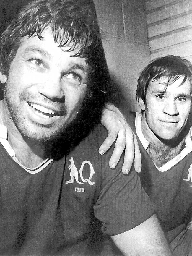 Arthur (Artie) Beetson and John Lang after Origin No.1, 1980.