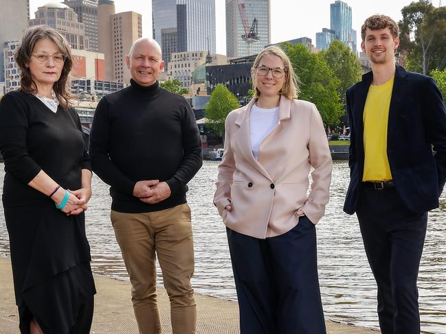 The Voices for Melbourne ticket are Deputy Lord Mayoral candidate Megan Stevenson and  Lord Mayoral candidate Greg Bisinella with councillor candidates Mary Masters and James Robertson ahead of the upcoming local council elections. Picture: Ian Currie