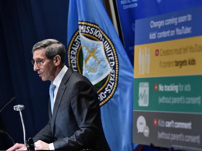 US Federal Trade Commission Chairman Joe Simon announces that Google agreed to pay a $US170 million fine to settle charges that it illegally collected data from children. Picture: AFP