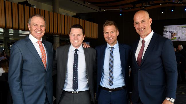 Graham Cornes (left), Mark Bickley, Kane Cornes and Warren Tredrea. Picture: Tricia Watkinson.