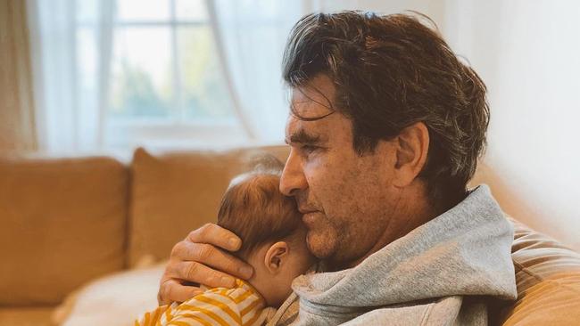 Pete Murray with his baby daughter Sahara at home in Byron Bay.