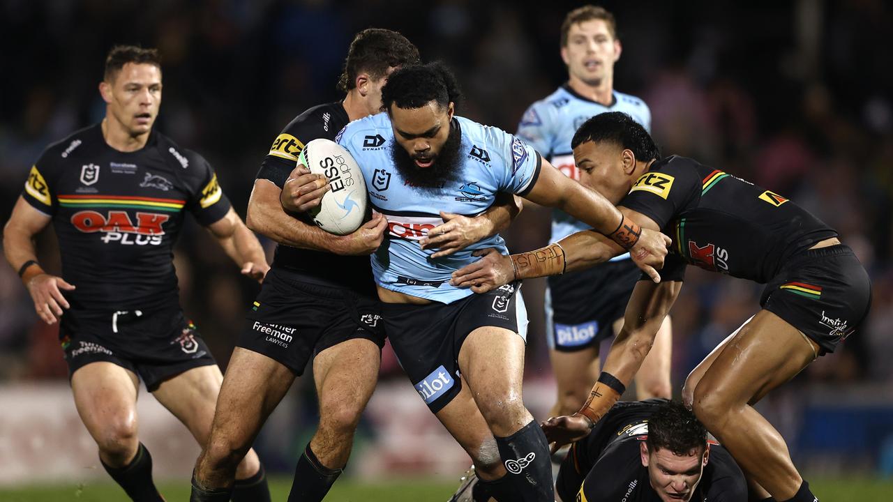 Siosifa Talakai tries to crack the Panthers’ defence. Picture: Matt Blyth/Getty Images