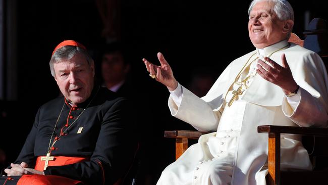 Pope Benedict XVI with Cardinal George Pell at World Youth Day 2008 that was held in Sydney. Picture: Dean Lewins/AAP