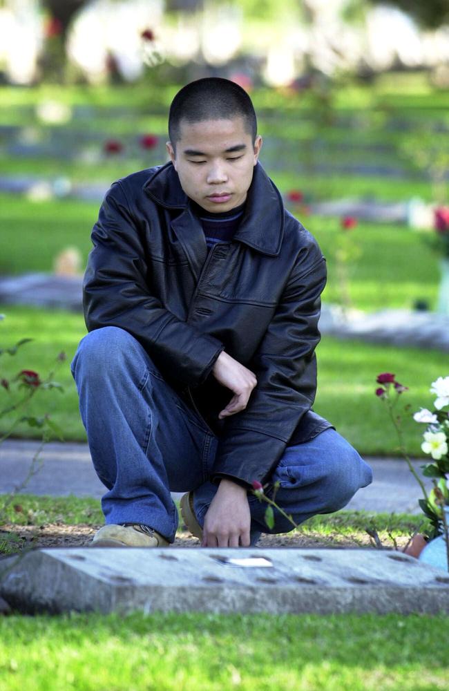 Sef Gonzales visiting his family’s grave before his arrest.