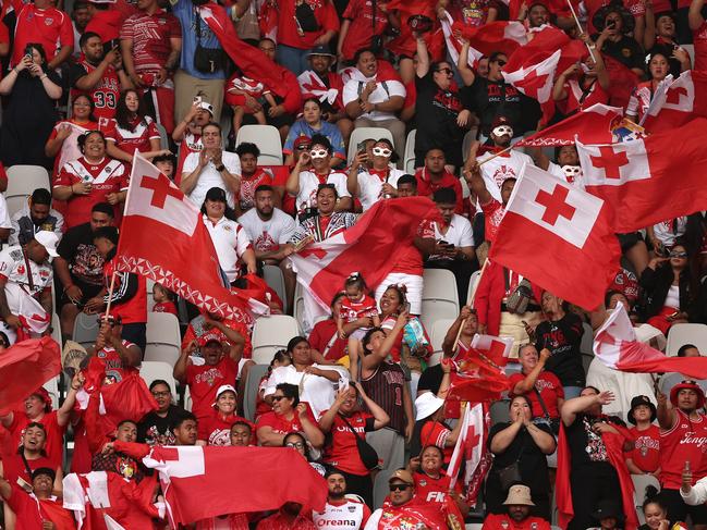 Tonga fans show their support during the 2024 Pacific Championships Pacific Cup Men's Final. Picture: Matt King/Getty Images