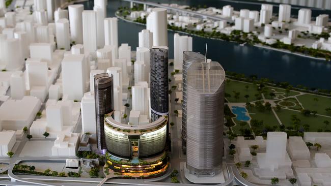 A model of the Queen’s Wharf Residences, which are part of The Star Casino development. Picture: AAP/David Clark