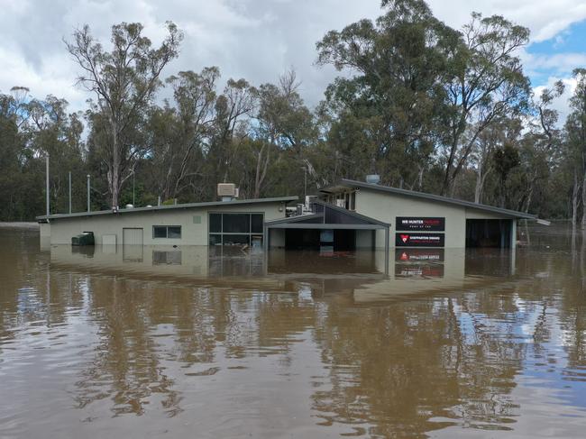 The Shepparton Swans club rooms during the floods. It will now need to be replaced. Picture: Ty Sutherland.