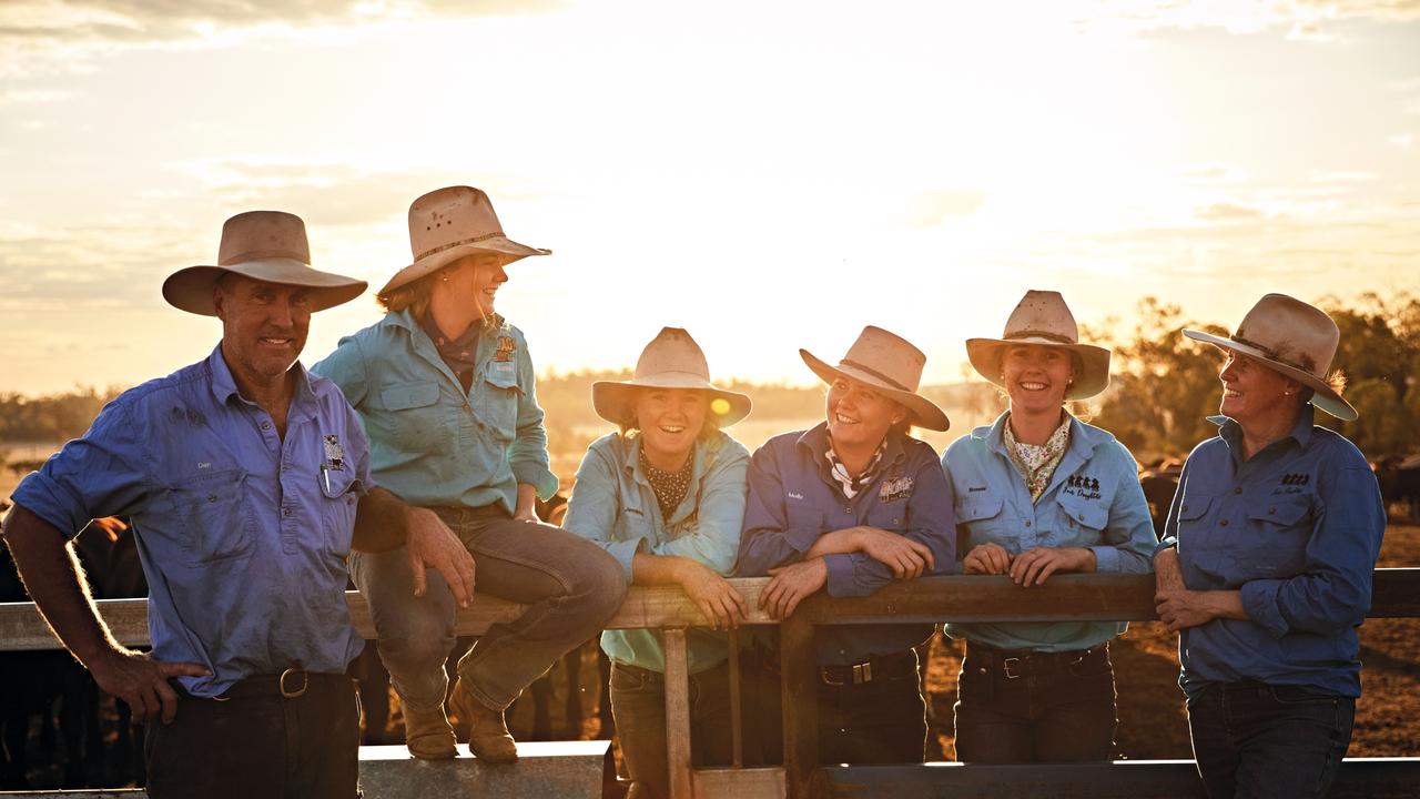 Bonnie, 23, Molly, 21, Jemima, 19, and Matilda, 17, work alongside their parents, Karen and Dan Penfold, across the family’s 40,000 hectares at Meandarra and Yaraka, while also running their 150-day grain-fed premium black angus business, Four Daughters.