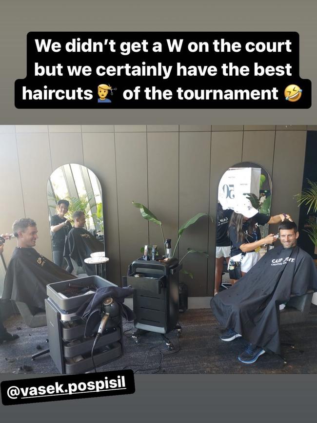 Novak Djokovic posts on Instagram about getting his hair cut at the Adelaide International. Photo: Instagram