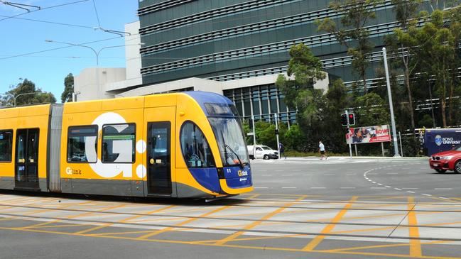 GCB The G-Link train crossing Olsen Ave Southport. Picture: John Gass