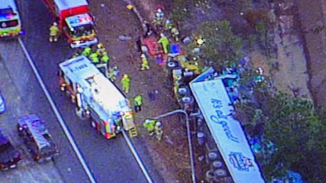 A fatal truck crash on the Bruce Hwy at Caboolture. Picture: 7 News