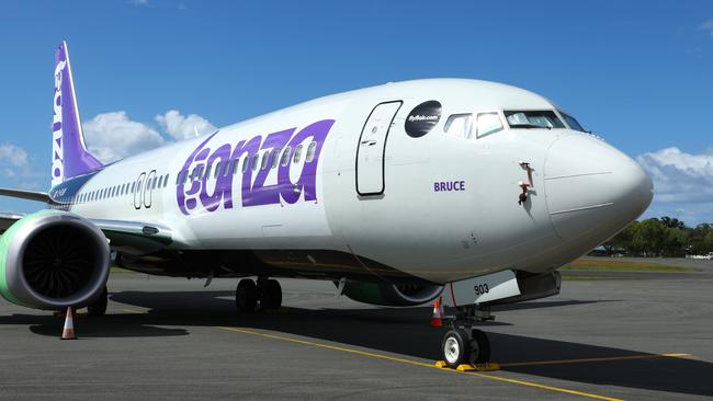 Grounded Bonza planes at Sunshine Coast airport on Tuesday morning. Picture: Lachie Millard