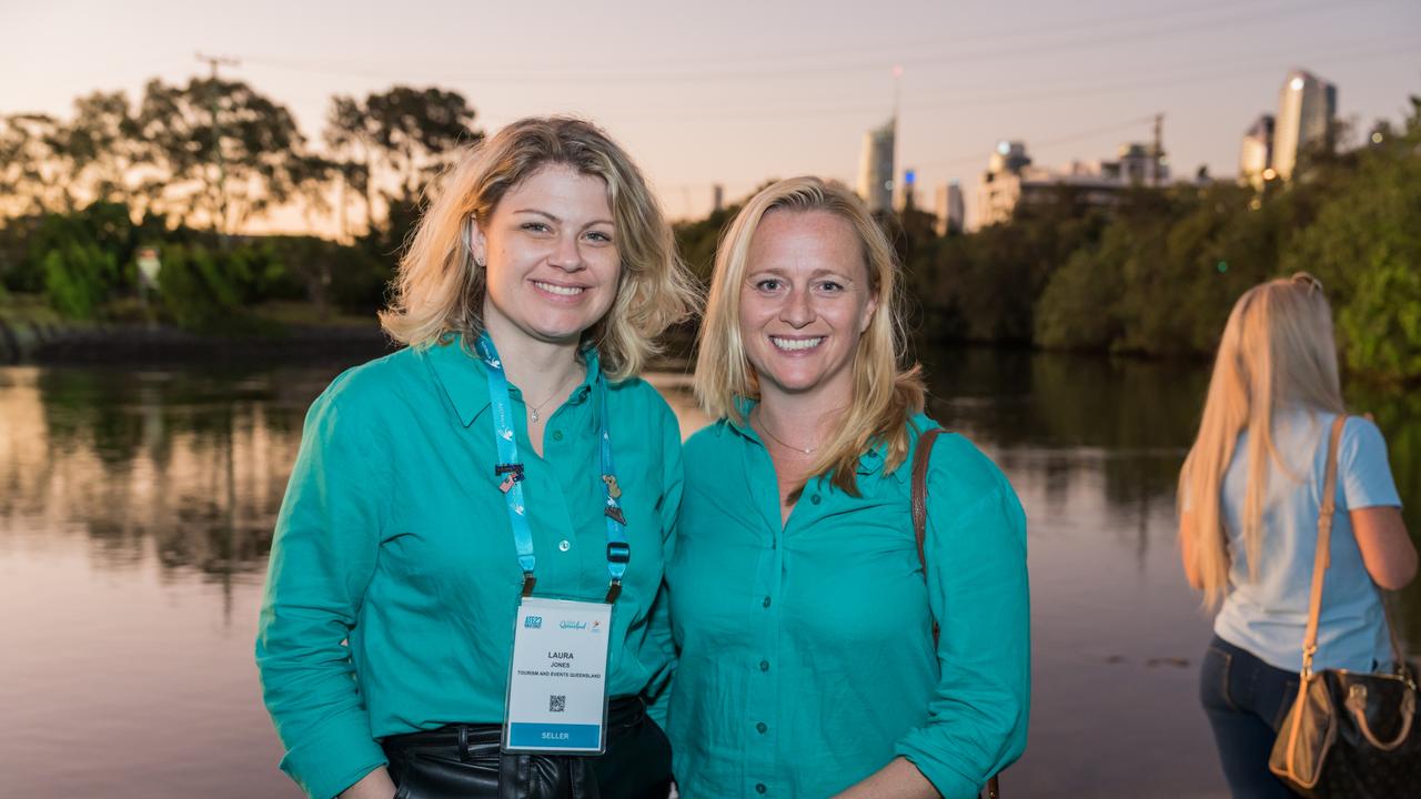 Laura Jones and Cassie Zuill for The Pulse at the Australian Tourism Exchange at the Gold Coast Convention and Exhibition Centre, May 4 2023. Picture: Steven Grevis