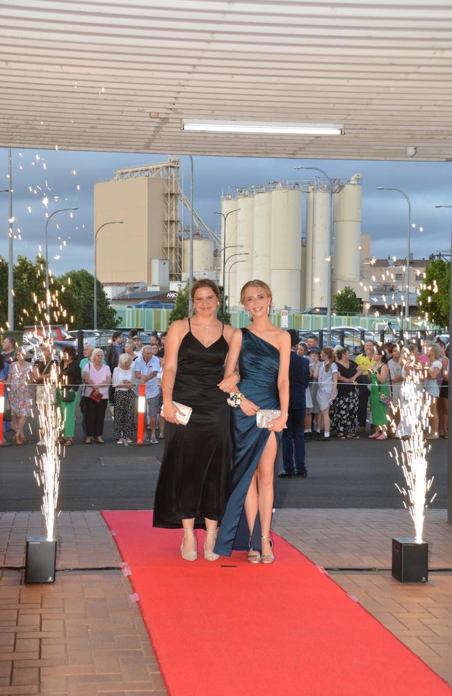 Toowoomba school formals. At the 2023 St Ursula's College formal is graduate Alexandra See (right) with her partner Siane Lea. Picture: Rhylea Millar