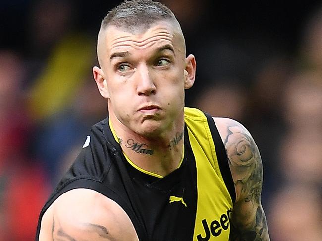 Dustin Martin of the Tigers is seen in action during the Round 17 AFL match between the Richmond Tigers and the Brisbane Lions at Etihad Stadium in Melbourne, Sunday, July 16, 2017. (AAP Image/Julian Smith) NO ARCHIVING, EDITORIAL USE ONLY