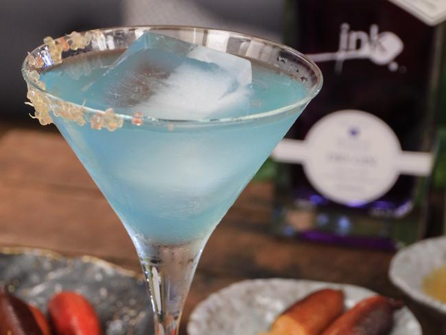 A blue Ink Gin martini.