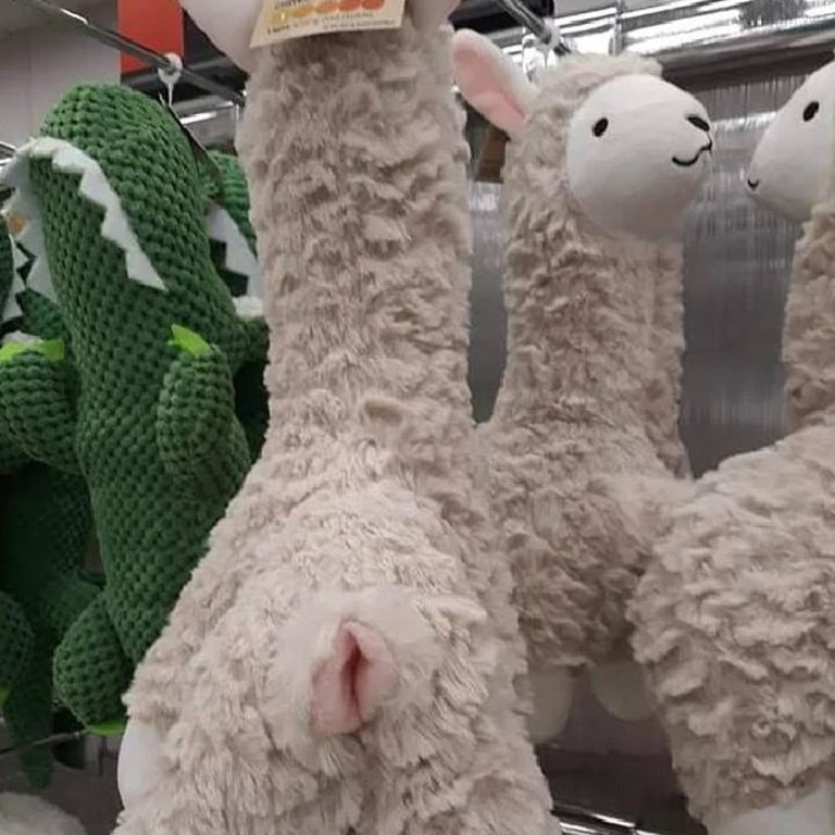 The dog toy plush llama cops flak over its 'rude' design. Picture: Facebook