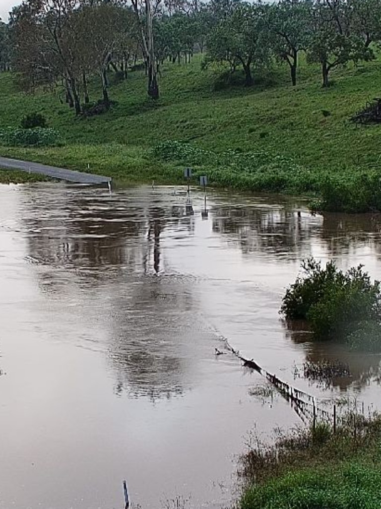 The Brisbane River is overflowing at the Mount Stanley Crossing near Kilcoy. Picture: Qld Govt