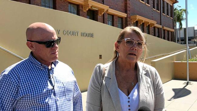 Vicki Blackburn and her husband Paul Beardmore outside Mackay court house after the pre-inquest conference into the death of her daughter Shandee Blackburn. Picture: Janessa Ekert