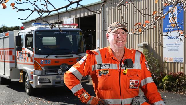 At their service: SES volunteer Allan Smeaton on the Orbost oval. Picture: Yuri Kouzmin