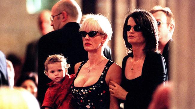 Paula Yates arrives at the funeral with her daughter. Picture: Robert Pearce