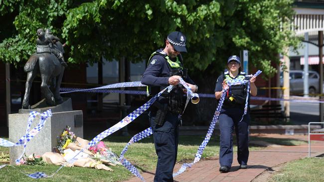 Police at the Royal Daylesford Hotel on Monday. Picture: Brendan Beckett