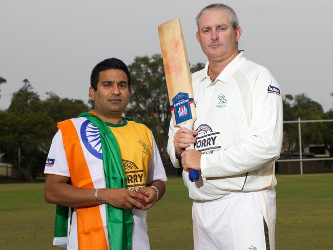 Vikas Malhotra and Peter Goodchap from Queens Cricket Club. Picture: Brett Amos.