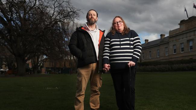 Married couple Adam and Krista Lindsay of Herdsmans Cove who are in need of social housing however in desperation have copped a large rent increase at their current home with a new lease rather than be homeless. Picture: Nikki Davis-Jones