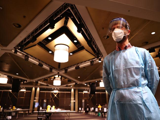 During the Covid lockdowns, Bankstown Sports Club volunteered its grand ballroom to NSW Health for a vaccination centre. Picture: NCA NewsWire/Dylan Coker