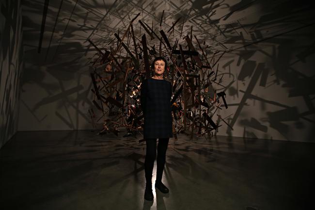 British contemporary artist Cornelia Parker with her artwork Cold Dark Matter: An Exploded View, at the MCA. Picture: Adam Yip