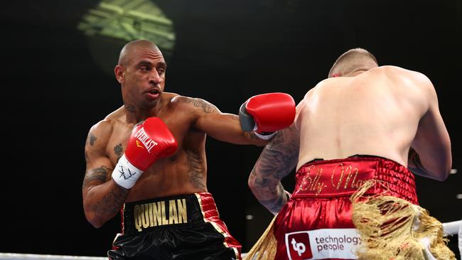 Renold Quinlan and Jack Bowen exchange punches during a bout at Nissan Arena on September 15, 2022 in Brisbane, Australia. Picture: Chris Hyde/Getty Images