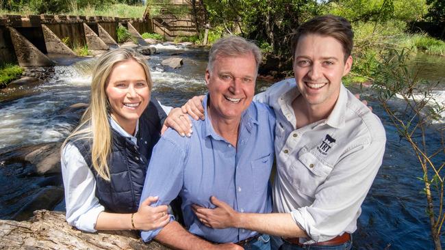 Tim Roberts with children Madeline and James  at the  TRT Pastoral property  at Delatite  .Picture:Rob Leeson.