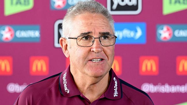 IPSWICH, AUSTRALIA - APRIL 03: Chris Fagan, Senior Coach of the Lions speaks before a Brisbane Lions AFL training session at Brighton Homes Arena on April 03, 2024 in Ipswich, Australia. (Photo by Bradley Kanaris/Getty Images)