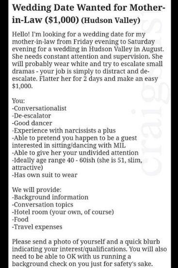 Bride S Brutal Ad Offers 1 3k To Take Mil To Her Wedding Kidspot