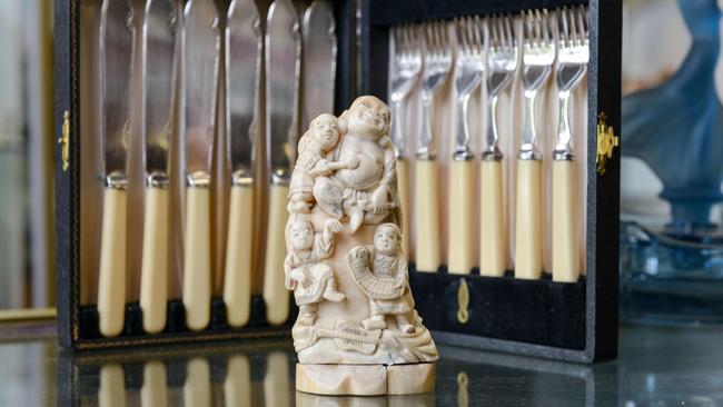 Ivory products at auction house Small and Whitfield. Picture: Brenton Edwards/AAP