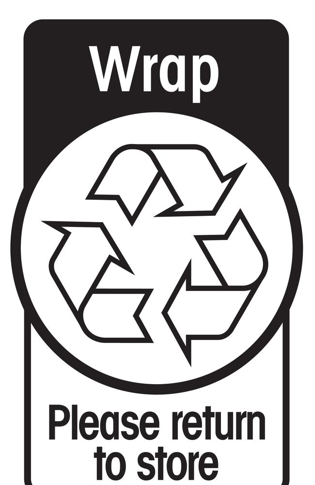 The REDcycle label that shoppers see, indicating an item needs to be returned to the store for recycling.