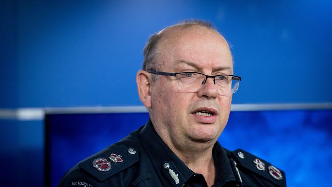 Chief Commissioner Graham Ashton makes a statement in relation to the announcement of a royal commission on Monday. Picture: Jake Nowakowski