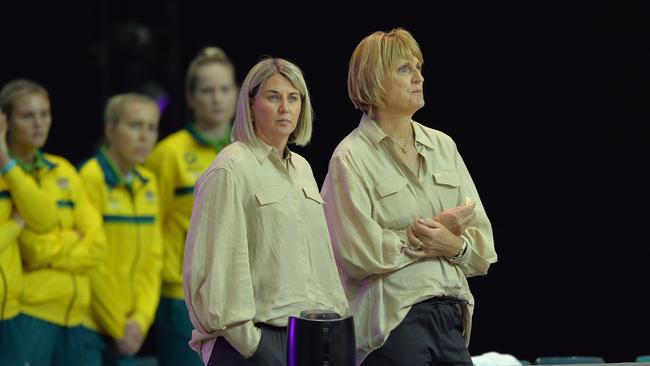 Stacey Marinkovich, in her first match in charge, looks on after the loss. Picture: Kai Schwoerer/Getty