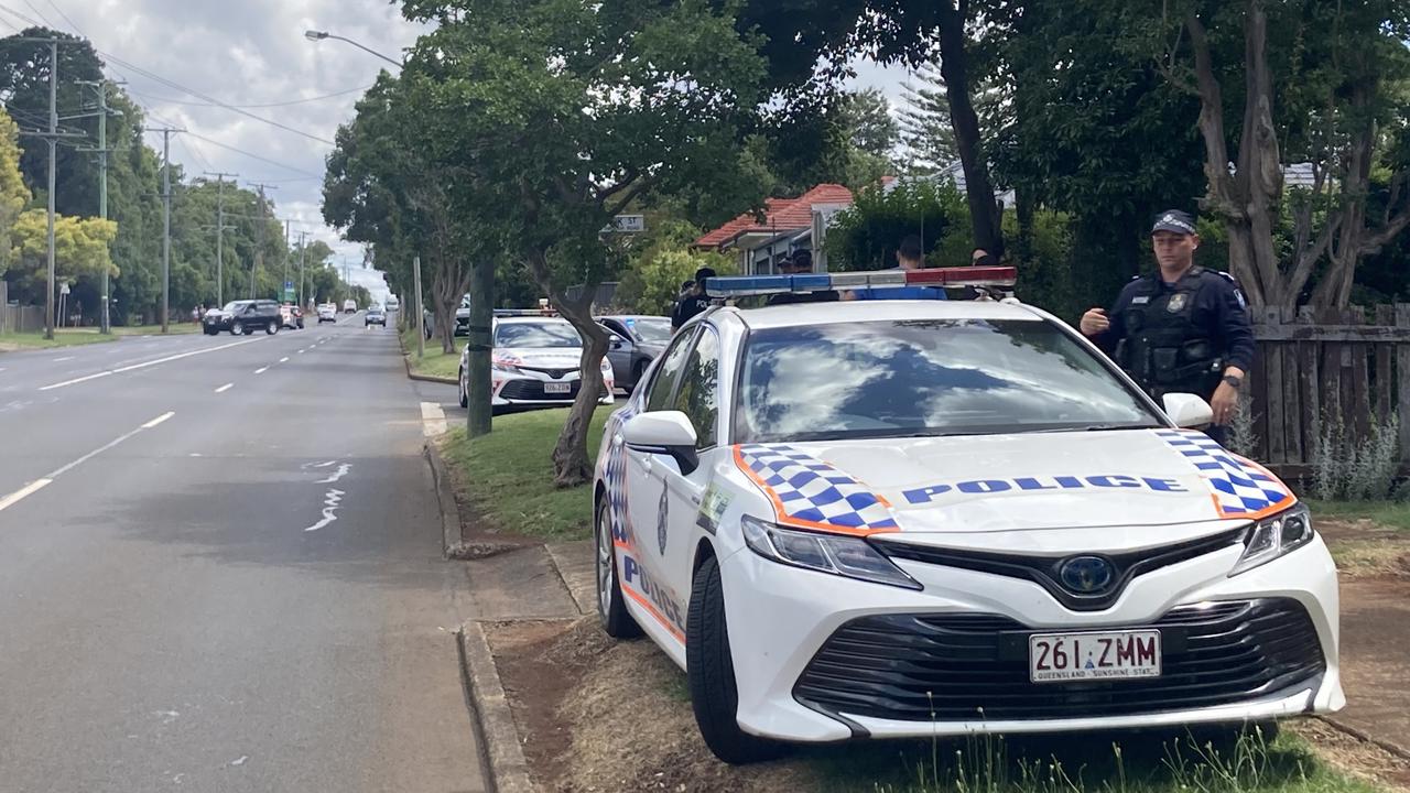 Police and emergency services at the scene of a standoff after attempting to execute a search warrant at a Park St, Newtown address.